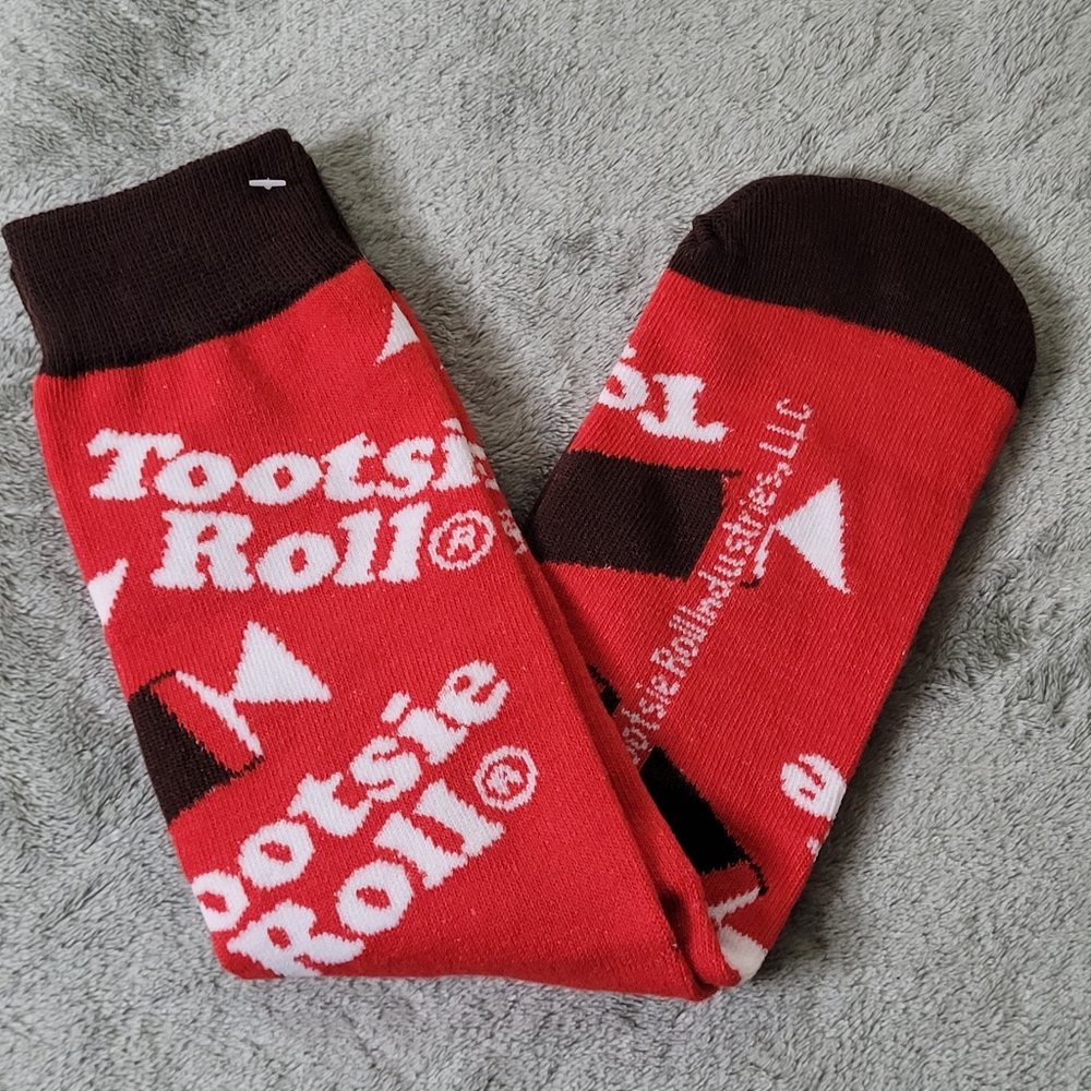 * Tootsie Roll Candy Novelty Unisex Crew Socks Red and Black Size 6 - 13